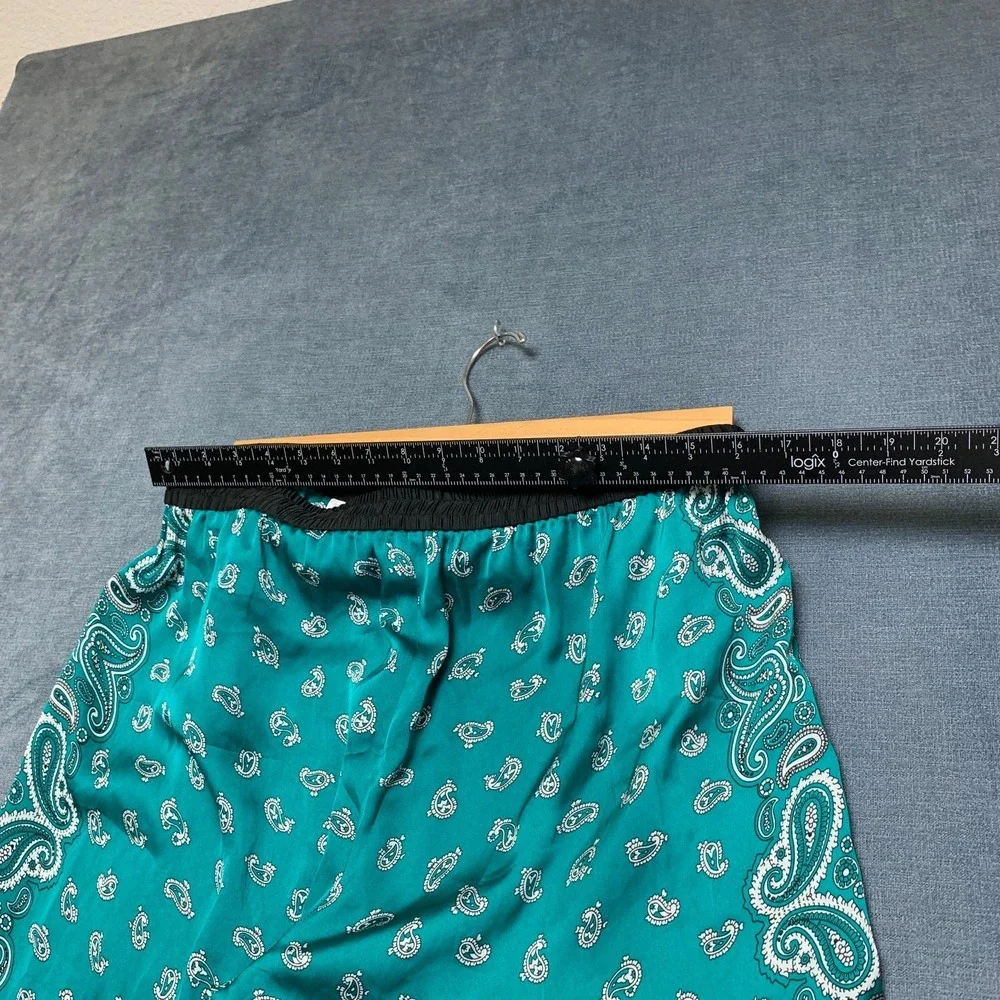 Michael Kors Wide Leg Pants Womens 14 Teal Paisley Drawstring Elastic Waist